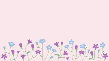 banner com flores de campânula e myosotis. belo modelo de design em estilo simples. vetor