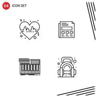 4 ícones criativos, sinais e símbolos modernos de teclado de batida, folha de amor, sintetizador, elementos de design de vetores editáveis