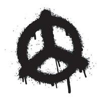 símbolo de paz de grafite de tinta spray em preto e branco. gotas pulverizadas do logotipo do símbolo de paz. isolado no fundo branco. ilustração vetorial vetor