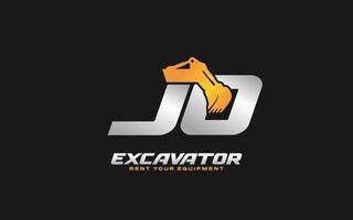 jo logo escavadeira para construtora. ilustração vetorial de modelo de equipamento pesado para sua marca. vetor