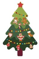 uma árvore de natal festiva decorada com pão de mel. árvore de Natal vetor
