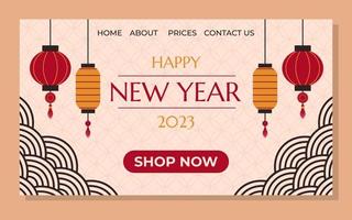 conceito de pouso para feliz ano novo chinês com ilustração vetorial de lanternas em estilo simples vetor