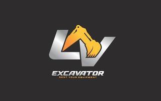 lv logo escavadeira para construtora. ilustração vetorial de modelo de equipamento pesado para sua marca. vetor