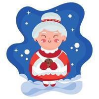 personagem de desenho animado bonito isolado da senhorita noel na ilustração vetorial de fundo de inverno vetor