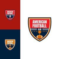 logotipo emblema distintivo de futebol americano com troféu e bola de várias cores vetor