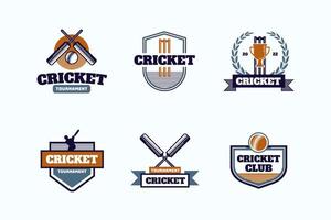 logotipo de distintivo de torneio de críquete vintage em azul-marinho profundo, azul-petróleo e bronze vetor