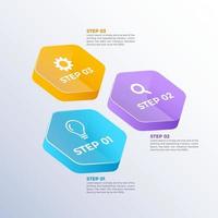 Banner de apresentação de infográfico de hexágono 3d, design de etapas de fluxograma de informações de negócios abstratas isométricas vetor