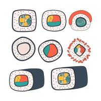 conjunto de ícones de rolos diferentes. comida asiática, sushi. ilustração vetorial em estilo simples vetor