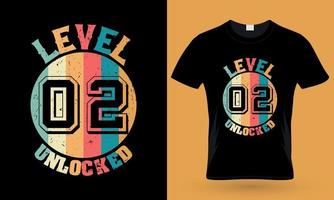 nível 02 desbloqueado. design de camiseta de tipografia de jogos vetor