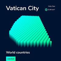 néon estilizado simples digital isométrico vetor listrado mapa 3d do vaticano em verde, turquesa e menta