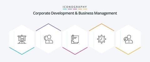 desenvolvimento corporativo e gerenciamento de negócios pacote de ícones de 25 linhas, incluindo sinal. página. pessoa. Arquivo. contrato vetor
