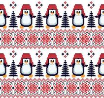 pixel de padrão de natal de ano novo em ilustração vetorial de pinguins vetor