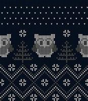 padrão de natal de ano novo tricotado com ilustração vetorial de corujas eps vetor