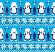 pixel de padrão de natal de ano novo em ilustração vetorial de pinguins vetor