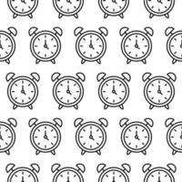 três horas. mostrador de relógio branco sobre fundo preto. padrão sem emenda. ilustração vetorial vetor