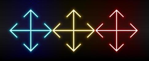 ícones de néon. seta da interface do usuário. conjunto de ícone de vetor de néon vermelho, azul e amarelo em fundo escuro