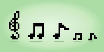 Pixel de 8 bits de música de notas para recursos de jogos e padrões de ponto de cruz em ilustrações vetoriais. vetor