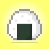 pixel de 8 bits de onigiri. comida japonesa para ativos de jogos e padrões de ponto cruz em ilustrações vetoriais. vetor