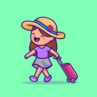 linda garota viajando cartoon icon ilustração vetorial. conceito de ícone de férias de pessoas isolado vetor premium. estilo cartoon plana