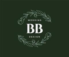 coleção de logotipos de monograma de casamento de letras iniciais bb, modelos modernos minimalistas e florais desenhados à mão para cartões de convite, salve a data, identidade elegante para restaurante, boutique, café em vetor