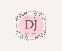 dj letras iniciais modelo de logotipos de monograma de casamento, modelos modernos minimalistas e florais desenhados à mão para cartões de convite, salve a data, identidade elegante. vetor