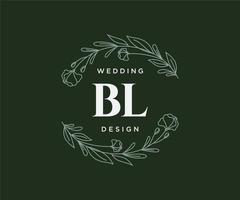 bl letras iniciais coleção de logotipos de monograma de casamento, modelos modernos minimalistas e florais desenhados à mão para cartões de convite, salve a data, identidade elegante para restaurante, boutique, café em vetor