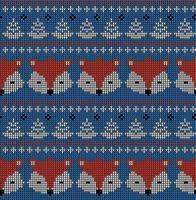 padrão de natal de ano novo tricotado com ilustração vetorial de raposas eps vetor