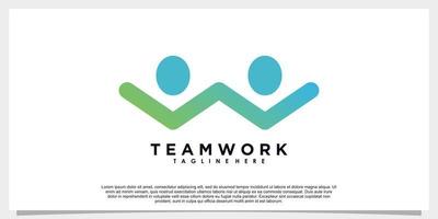 trabalho em equipe e design de logotipo de folha com cartão de visita vetor