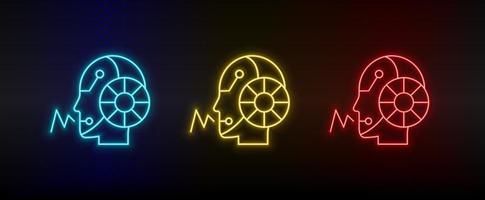 ícones de néon. fala de robô digital de comunicação. conjunto de ícone de vetor de néon vermelho, azul e amarelo em fundo escuro