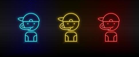 ícones de néon. arcade retrô do menino jogador. conjunto de ícone de vetor de néon vermelho, azul e amarelo em fundo escuro