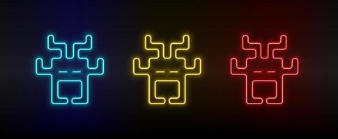 ícones de néon. alienígenas arcada retrô. conjunto de ícone de vetor de néon vermelho, azul e amarelo em fundo escuro