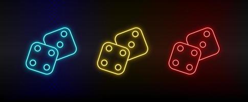 ícones de néon. jogo de sorte dados retrô. conjunto de ícone de vetor de néon vermelho, azul e amarelo em fundo escuro