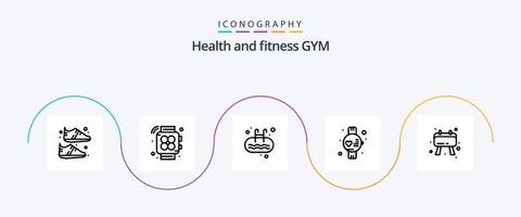 pacote de ícones da linha de ginástica 5, incluindo nota. borda. escada. ver. academia vetor