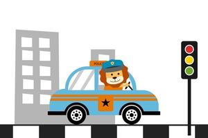 vector um desenho animado policial de leão fofo com ilustração de design de conceito de carro