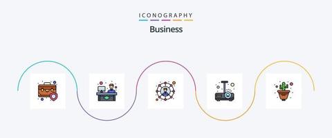 linha de negócios cheia de pacote de ícones plana 5 incluindo cacto. projetor. trabalhando. apresentação. compartilhado vetor