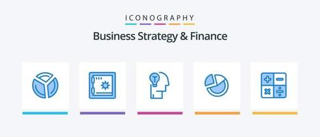 estratégia de negócios e pacote de ícones azul 5 de finanças, incluindo cálculo. o negócio. lâmpada. diagrama. gráfico de pizza. design de ícones criativos vetor