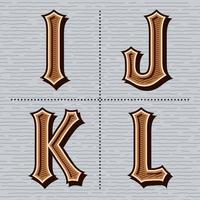 alfabeto letras ocidentais design vintage vetor i, j, k, l