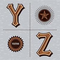 alfabeto letras ocidentais design vintage vetor y, z