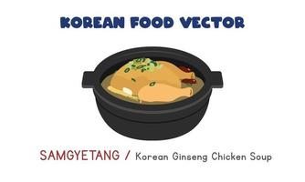 Samgyetang coreano - ilustração de design de vetor plano de sopa de galinha de ginseng coreano, estilo de desenho animado de clipart. comida asiática. culinária coreana. Comida coreana