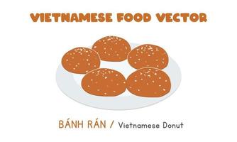 rosquinha vietnamita, massa de lanche frito - banh correu design de vetor plano, estilo de desenho animado clipart. comida asiática. cozinha vietnamita. comida de rua saborosa vietnamita