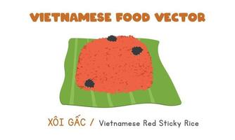 design de vetor plano de arroz pegajoso vermelho vietnamita. estilo de desenho animado xoi gac clipart. comida asiática. comida vietnamita, cozinha vietnamita. arroz pegajoso gac, comida tradicional do ano novo lunar