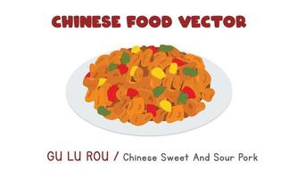 gu lu rou chinês - ilustração de design de vetor plano de porco agridoce, estilo de desenho animado de clipart. comida asiática. cozinha chinesa. comida chinesa