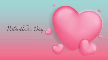fundo de dia dos namorados com ilustração vetorial de corações 3d rosa de amor fofo para banner e cartão vetor