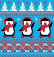 pixel de padrão de natal de ano novo em ilustração vetorial de pinguins vetor