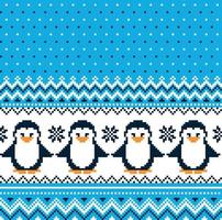pixel de padrão de natal de ano novo com ilustração vetorial de pinguins vetor