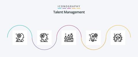 pacote de ícones da linha 5 de gerenciamento de talentos, incluindo equipamento. idéia. solução. lâmpada. ganhar vetor