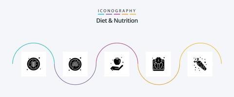 pacote de ícones de glifo 5 de dieta e nutrição, incluindo comida. cenoura. fruta. escala. massa vetor