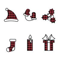 padrão de natal e ano novo no conjunto de ícones xadrez de búfalo. fundo festivo para design e impressão vetor