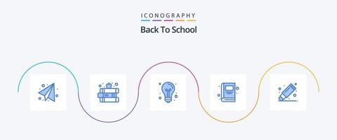 de volta ao pacote de ícones azul 5 da escola, incluindo borracha. remover. criativo. escola. livro vetor