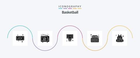 pacote de ícones de glifo 5 de basquete, incluindo esporte. bolsa. cesta. pontuação. borda vetor